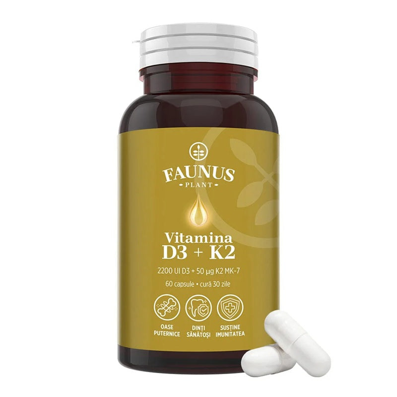 Vitamina D3 + K2, 60 capsule moi - Faunus Plant