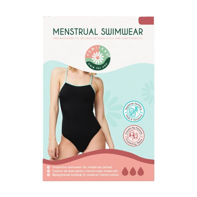 Costum de baie menstrual absorbtie moderata adolescente Thea negru - FemiEko