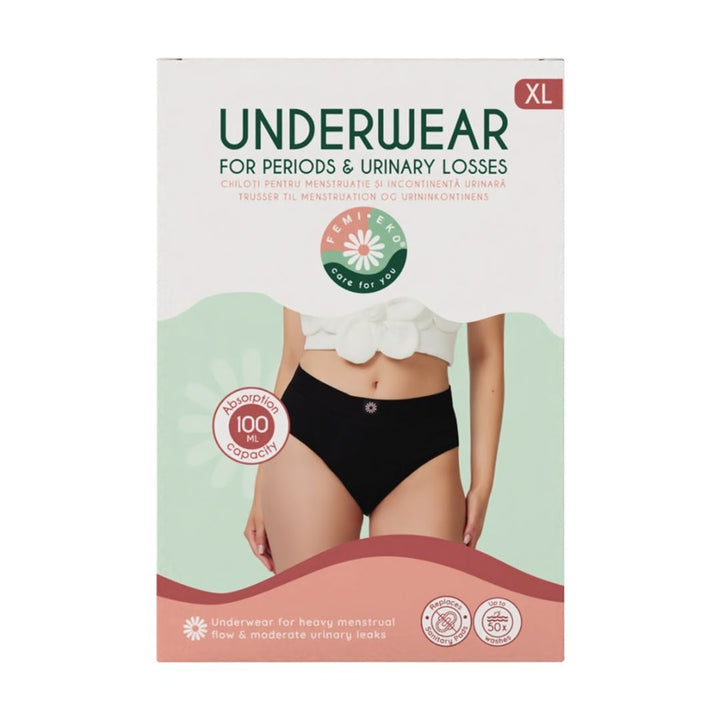 Chiloti menstruali absorbtie extra abundenta talie inalta Margaret negru incontinenta - FemiEko