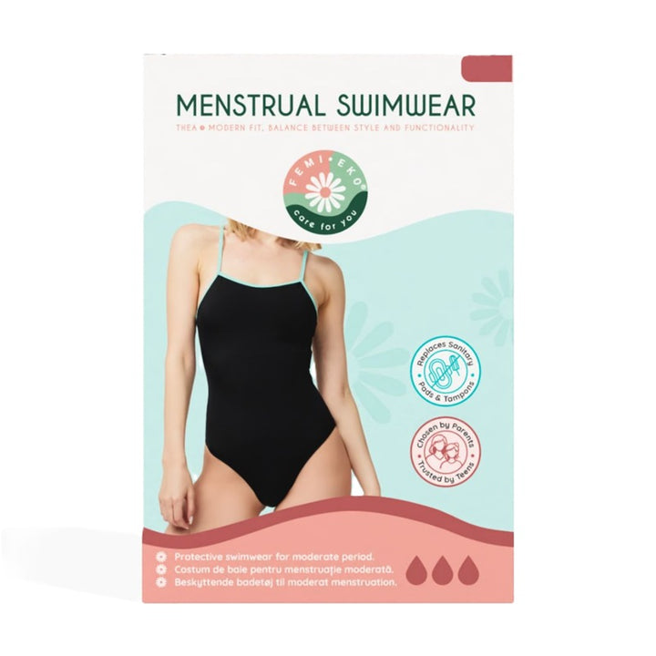 Costum de baie menstrual absorbtie moderata adolescente Thea negru - FemiEko