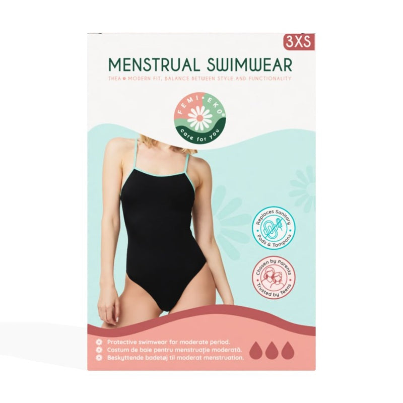 Costum de baie menstrual absorbtie moderata adolescente Thea negru - FemiEko