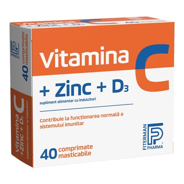 Vitamina c + zinc + d3 fara zahar 40cpr mast. - Fiterman Pharma