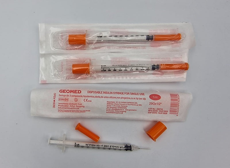 Seringa insulina 1ml cu ac g29 (portocalie) - Geomed
