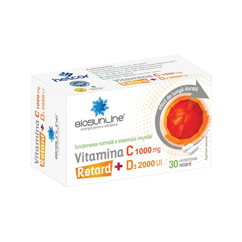 Vitamina C 1000 mg retard cu D3 2000 UI, 30 comprimate-HELC.00178