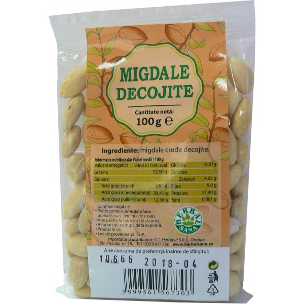 Migdale crude decojite 100gr - Herbavit