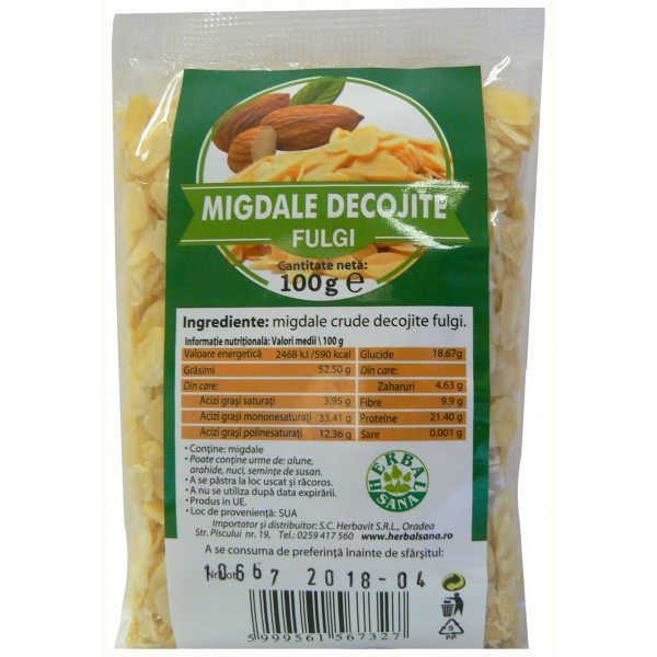 Fulgi migdale crude decojite 100gr - Herbavit