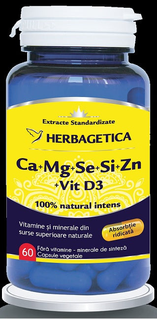 Ca + Mg + Se + Si + Zn (Organice) cu D3, 60 cps-HERB.01034