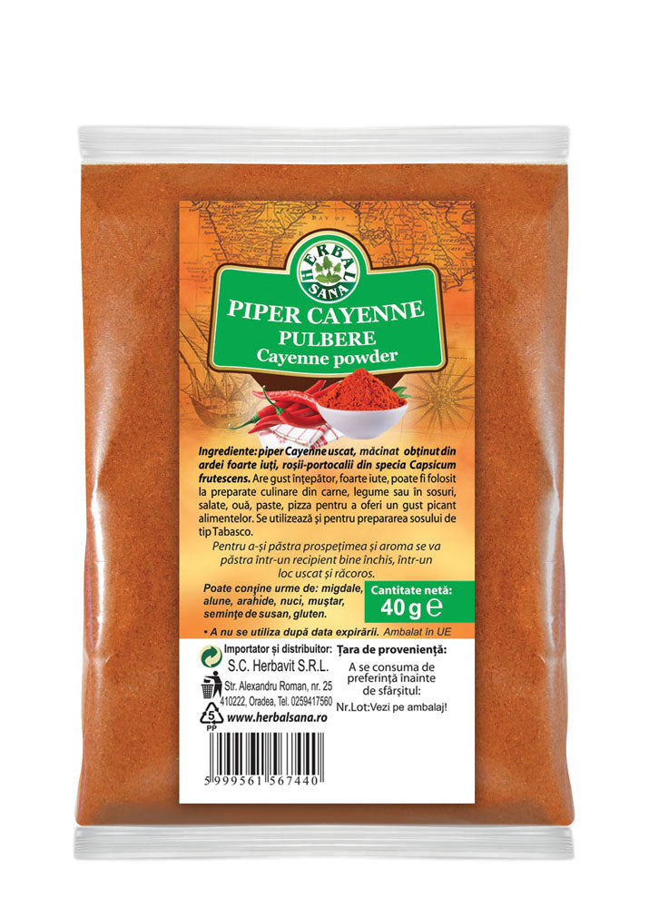 Piper cayenne pulbere 40gr - Herbavit