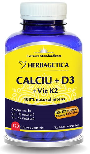 Calciu+d3+vit. k2 120cps - Herbagetica