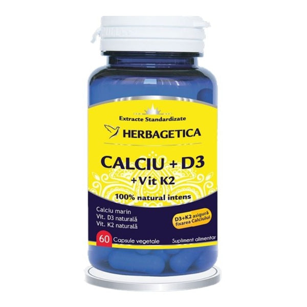Calciu+d3+vit. k2 60cps - Herbagetica
