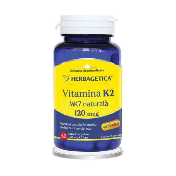 Vitamina k2 mk7 naturala 120mg 60cps vegetale - Herbagetica