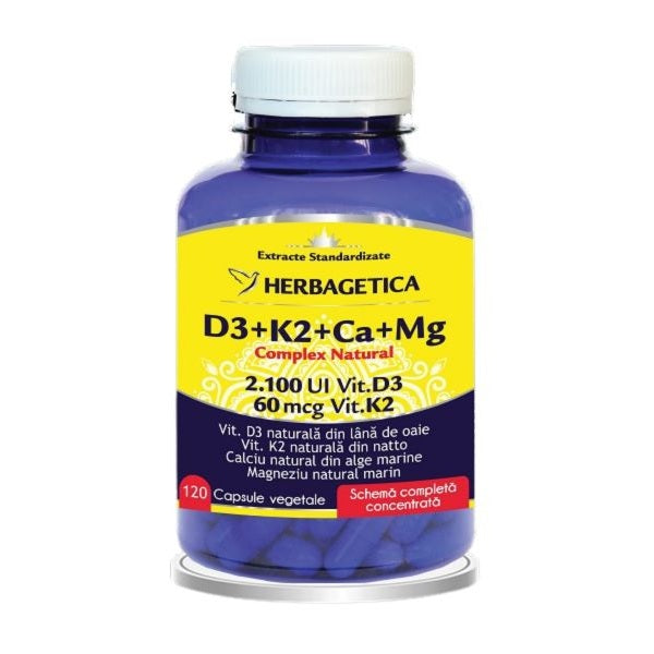 D3+k2+ca+mg complex natural 120cps vegetale - Herbagetica