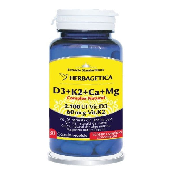 D3+k2+ca+mg complex natural 30cps vegetale - Herbagetica