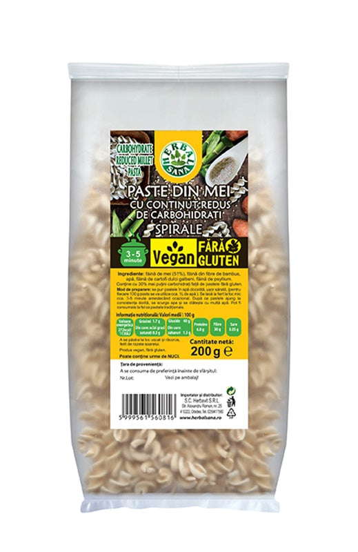 Paste spirale mei continut redus carbohidrati 200gr - Herbavit