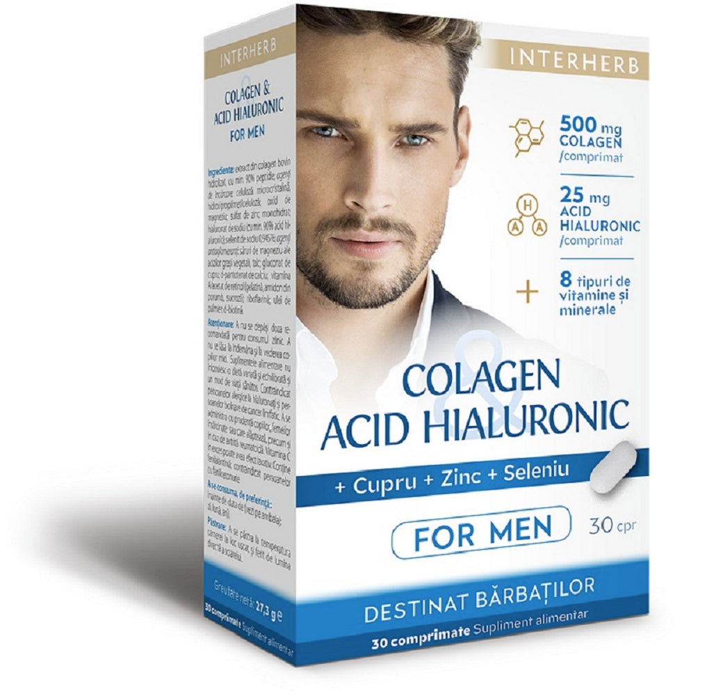 Colagen&acid hialuronic pt barbati 30cpr - Interherb