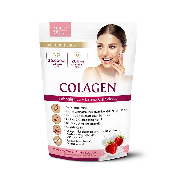 Colagen aroma capsuni pulbere 300gr - Interherb