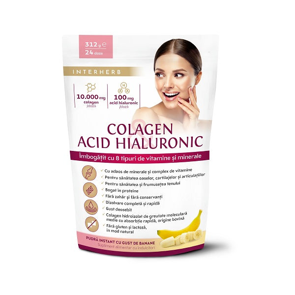Colagen & Acid Hialuronic, Aroma Banane (Pulbere), 312 g-INTE.00219