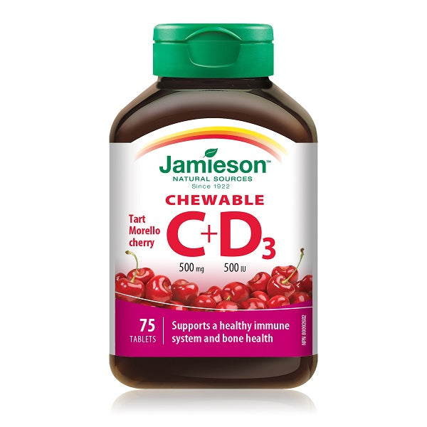 Vitamina C 500 mg + D3 500 UI, Aroma Cirese, 75 comprimate masticabile-JAMI.00035