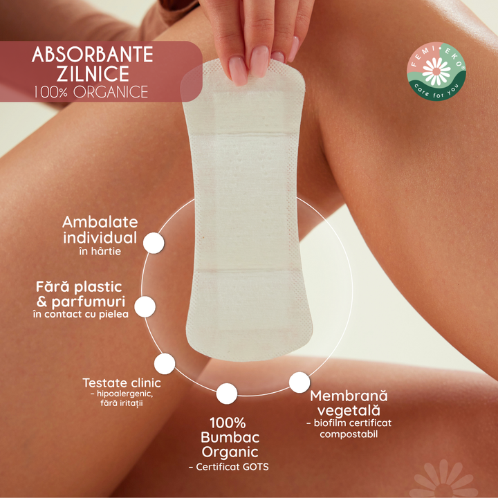 Absorbante zilnice din bumbac organic, ultra-subtiri, 24 buc - FemiEko