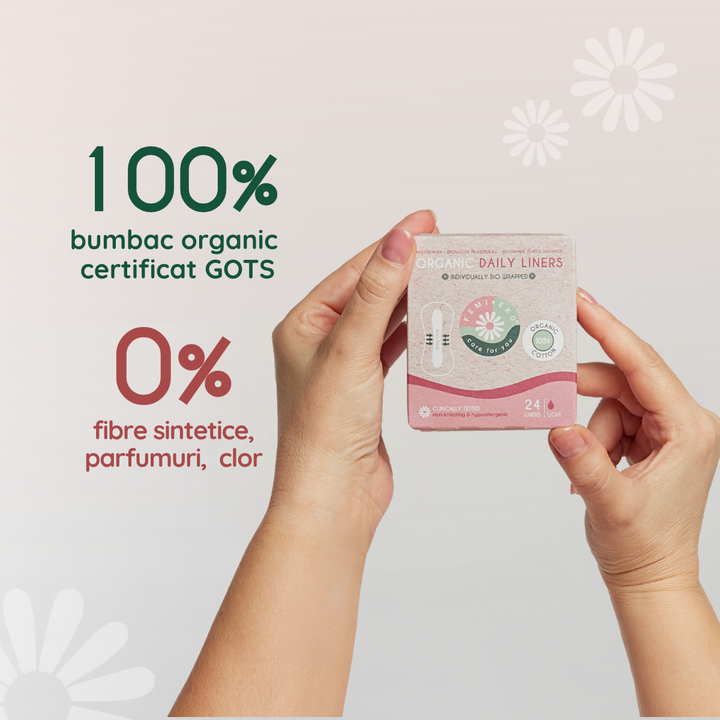 Absorbante zilnice din bumbac organic, ultra-subtiri, 24 buc - FemiEko