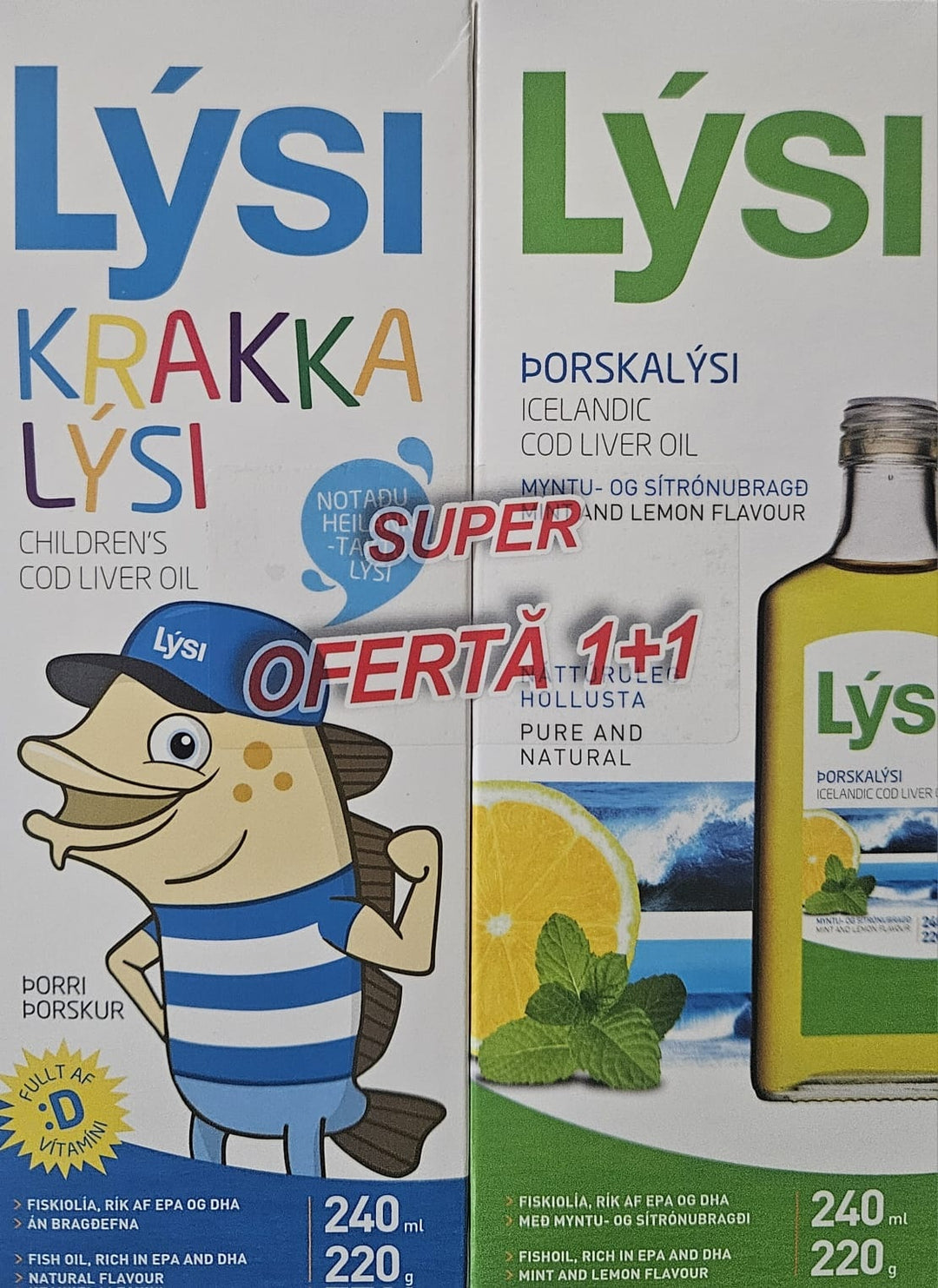 Ulei ficat cod copii 240ml+u.ficat cod menta& lam.240ml pch - Lysi