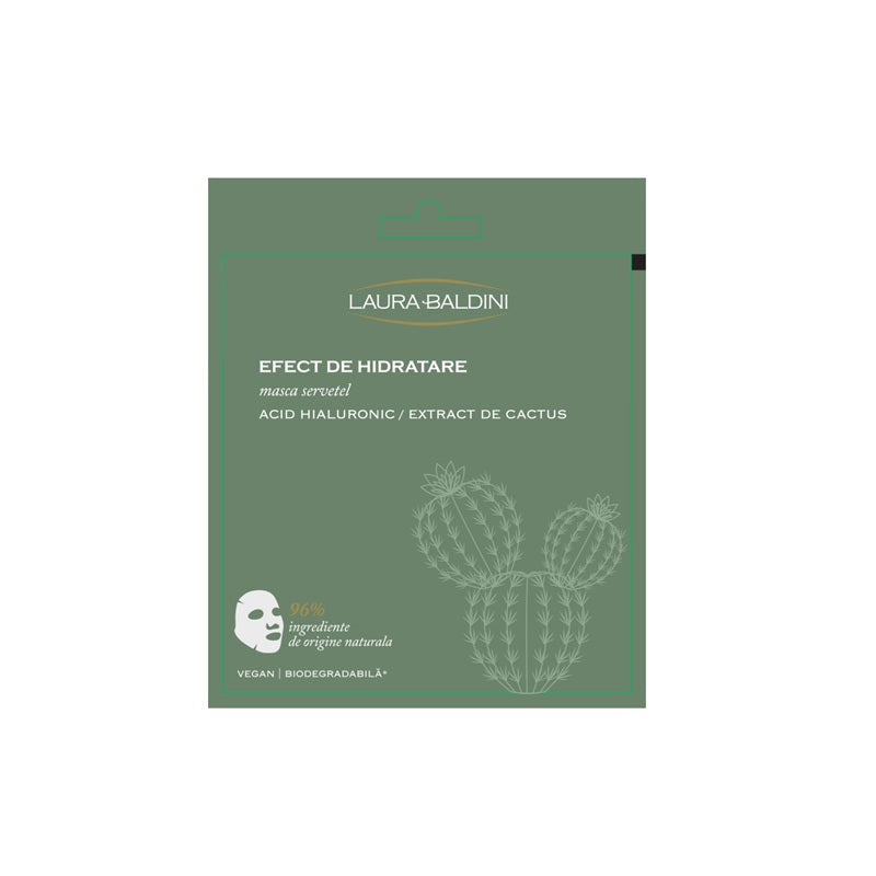 Mască Șervețel Hidratantă cu extract de Cactus și Acid Hialuronic 1 buc - Laura Baldini