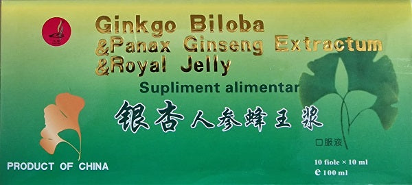 Ginkgo Biloba si Ginseng si Royal Jelly, 10 ml x 10 fiole-NATD.00013