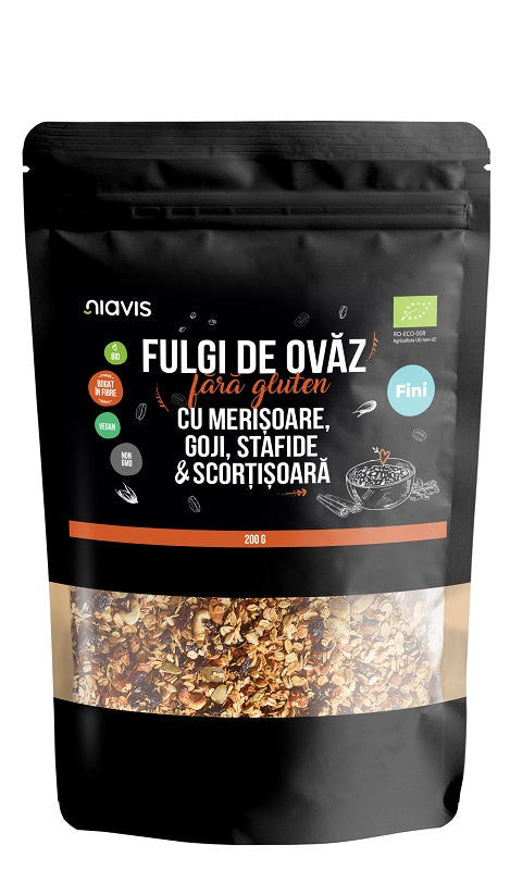 Fulgi Ovaz cu Merisor, Goji, Stafide, Scortisoara, Fara Gluten, Eco, 200 g-NIAV.00131