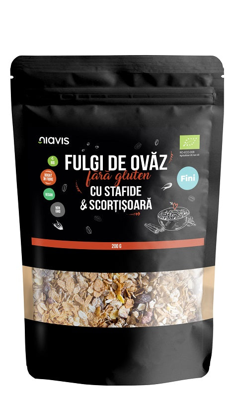 Fulgi Ovaz cu Stafide si Scortisoara, Fara Gluten, Eco, 200 g-NIAV.00133