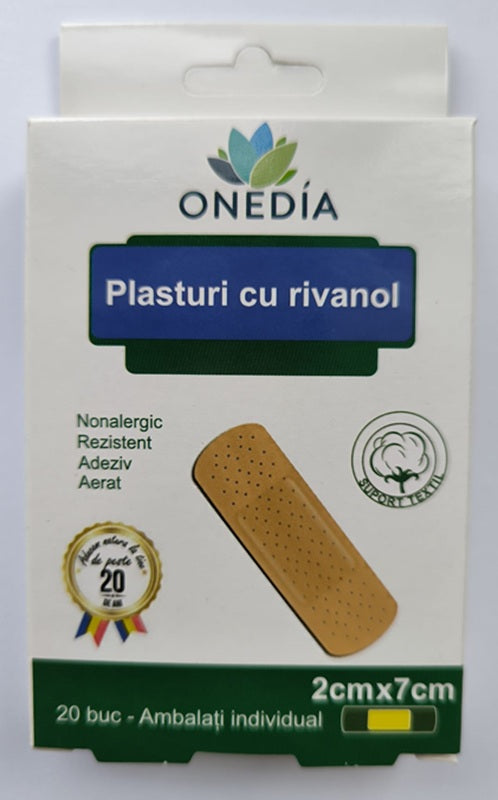 Plasture cu Rivanol, 2 cm x 7 cm, 20 bucati-ONED.00172