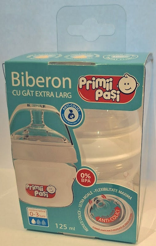 Biberon gat extra larg anticolici 0-3luni 125ml - Primii Pasi