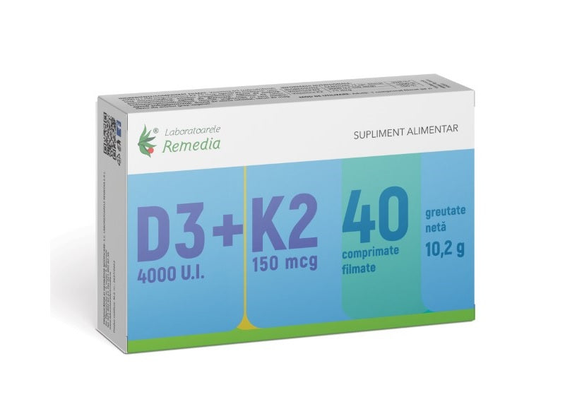 Vitamina d3 4000ui+k2 150mcg 40cpr filmate - Remedia