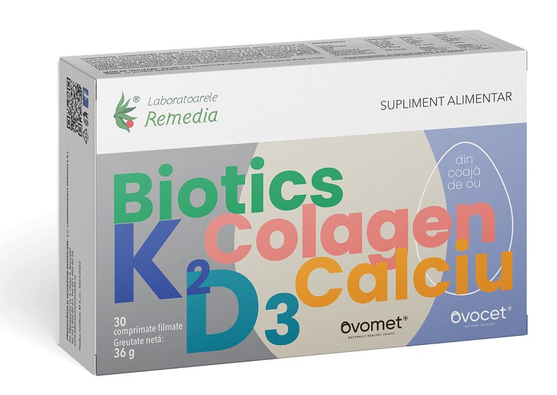 Biotics+k2+d3+colagen+calciu(din coaja ou) 30cpr - Remedia