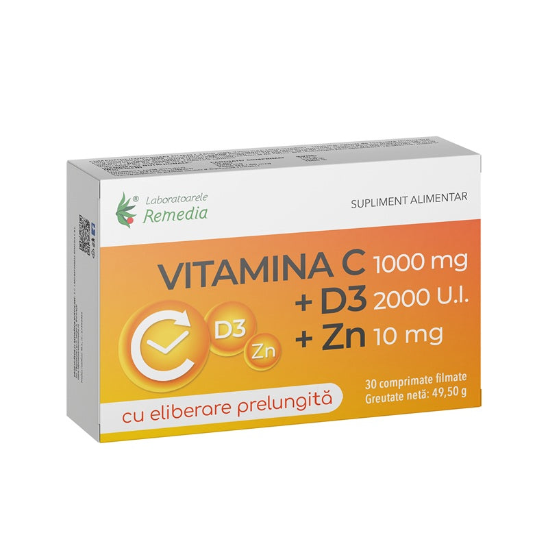 Vitamina c 1000mg+d3 2000ui+zn 10mg 30cpr - Remedia