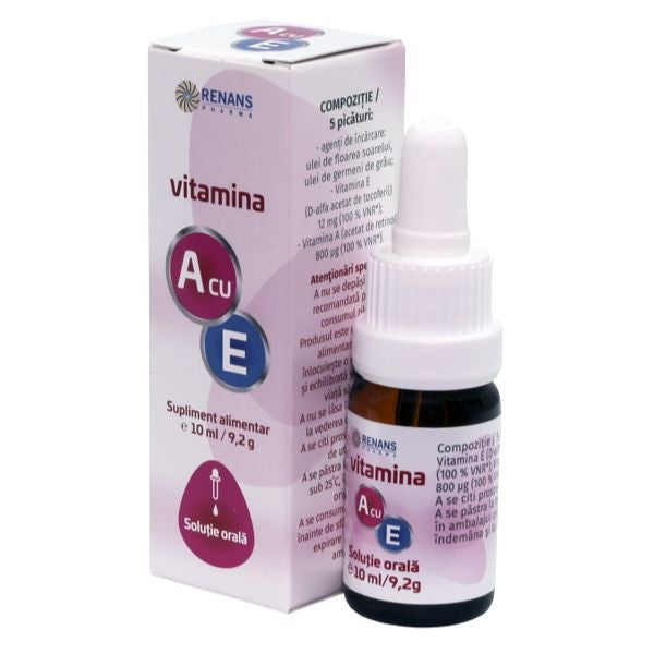 Vitamina A cu E picături (10 ml) – Renans Pharma - Doi antioxidanți pentru piele și vedere