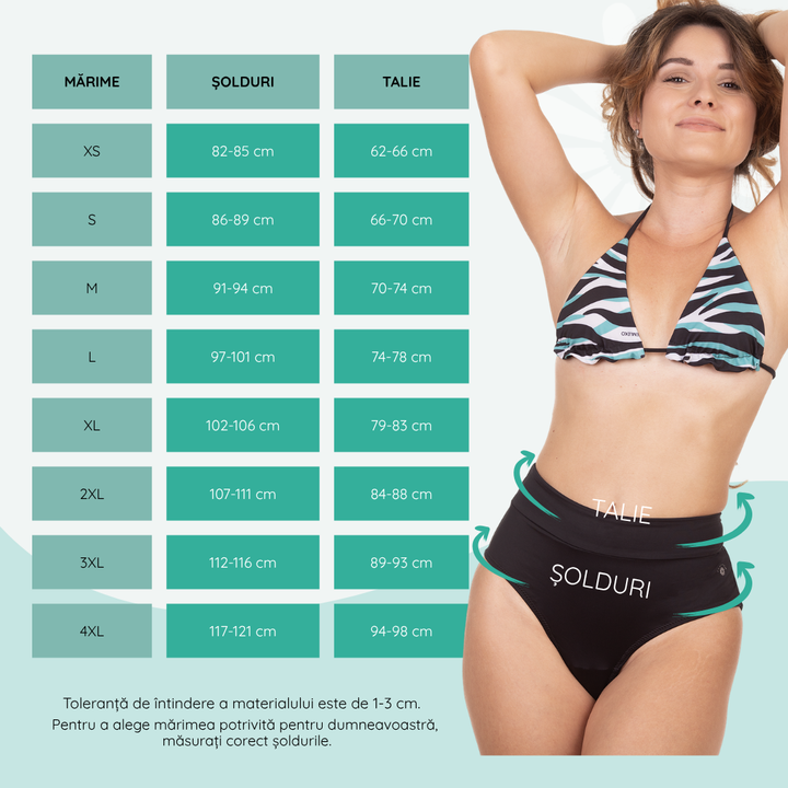 Slip menstrual pentru inot, protectie UV30+ absorbtie moderata talie inalta Kaia negru - FemiEko