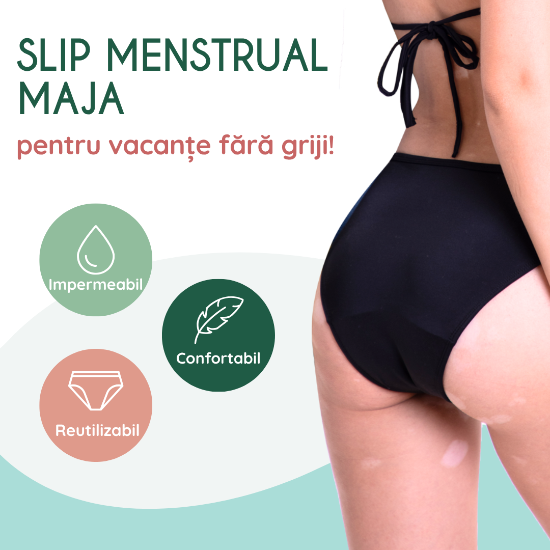 Slip menstrual pentru inot, protectie UV30+ absorbtie moderata Maja negru - FemiEko