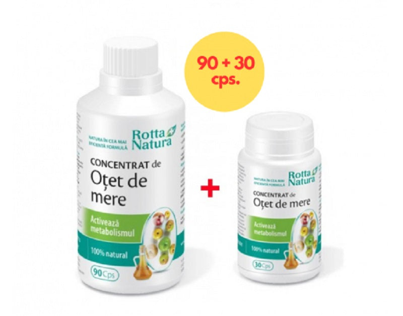 Pachet Concentrat Oțet de Mere 90 + 30 capsule - Rotta Natura