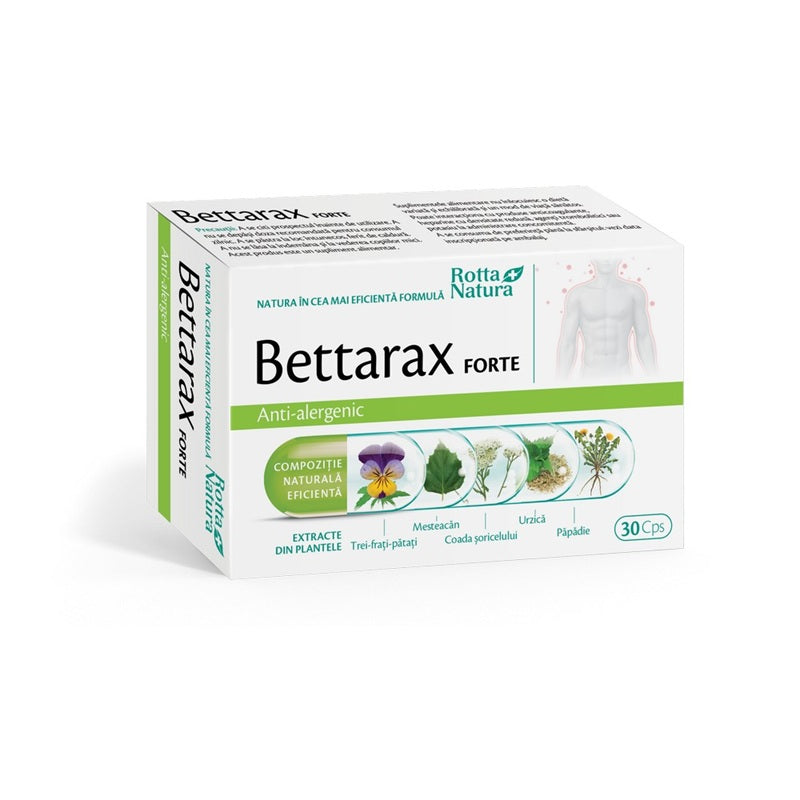 Bettarax Forte anti-alergenic (30 capsule) – Rotta Natura - Trei-frați-pătați, mesteacăn, coada-șoricelului, urzică și păpădie