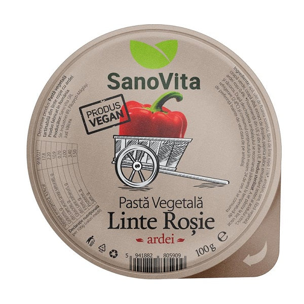 Pasta vegetala din linte rosie & ardei, 100 gr-SANO.00227