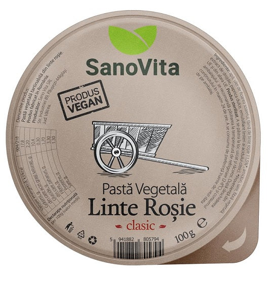 Pasta vegetala din linte rosie clasic 100gr - Sano Vita