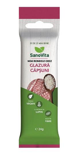 Mini rondele orez cu glazura capsuni 24gr - Sano Vita