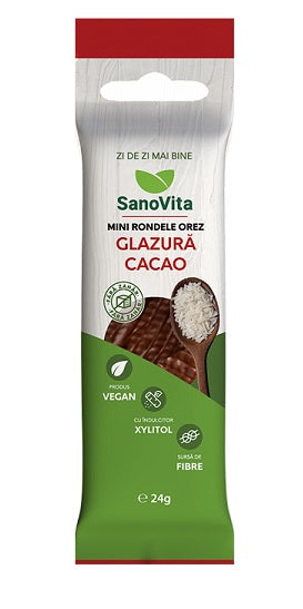 Mini rondele orez glazura cacao fara zahar 24gr (xylitol) - Sano Vita