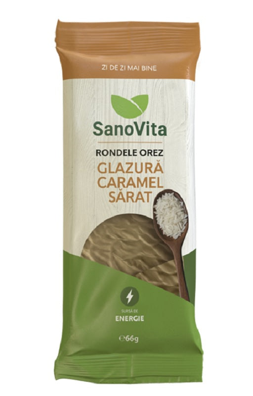 Rondele orez cu glazura caramel sarat 66gr - Sano Vita