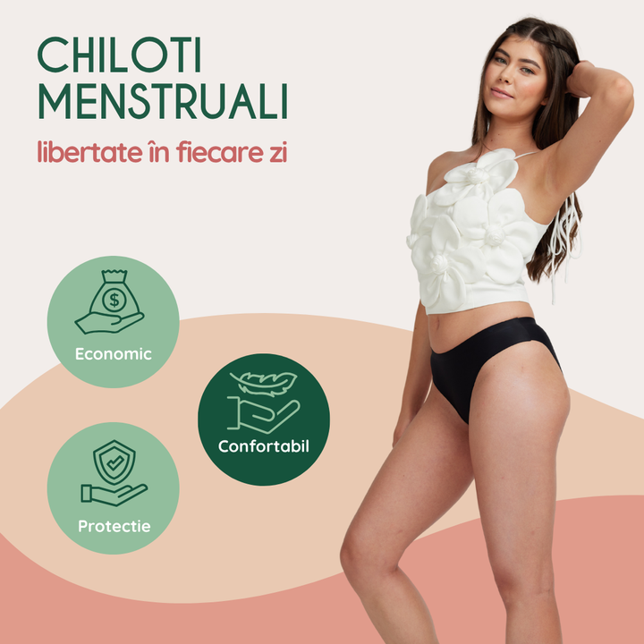 Chiloti menstruali absorbtie moderata Seamless negru Low - FemiEko