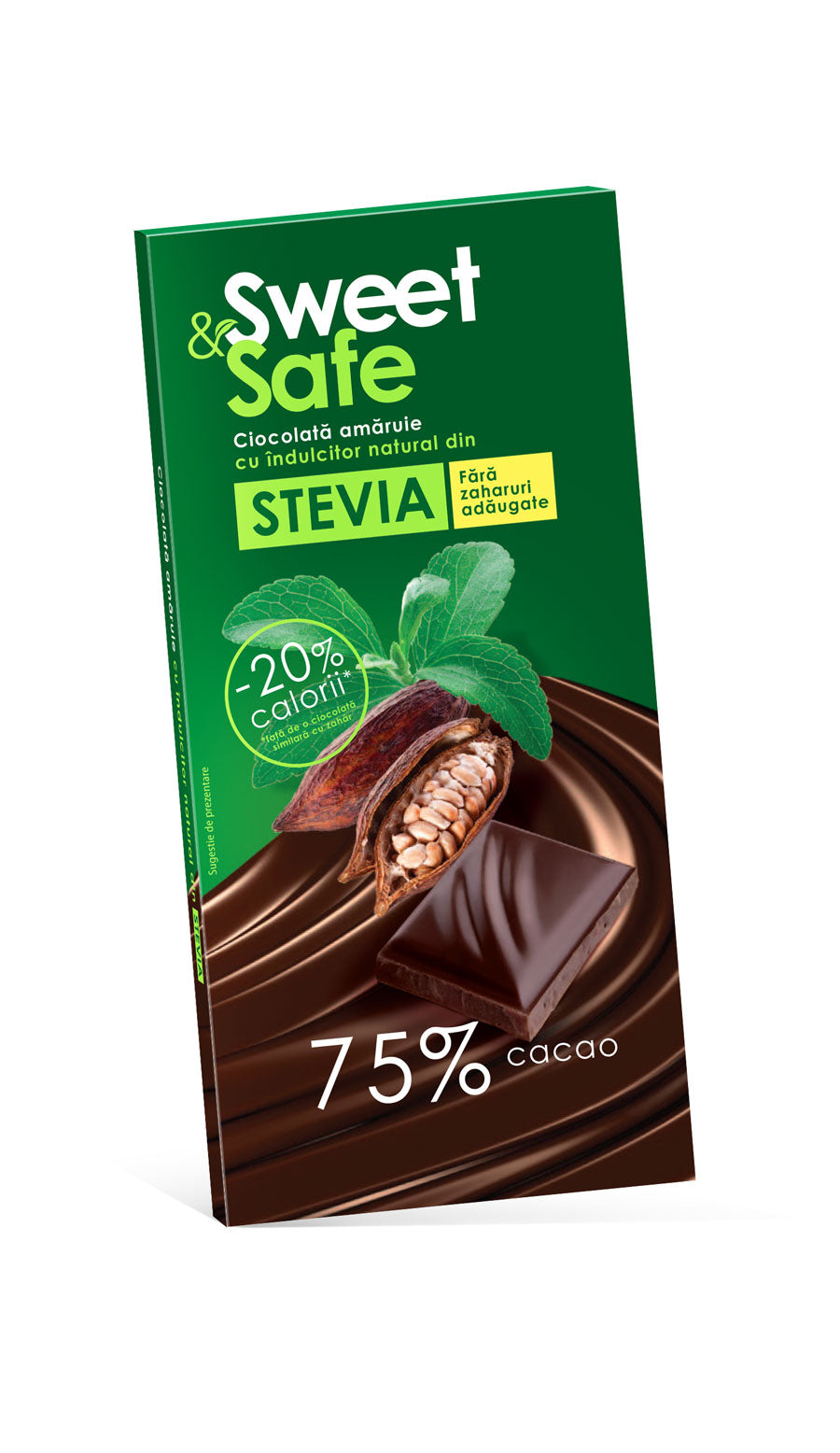 Ciocolata amaruie indulcitor stevie 90gr sweet&safe - Sly Nutritia
