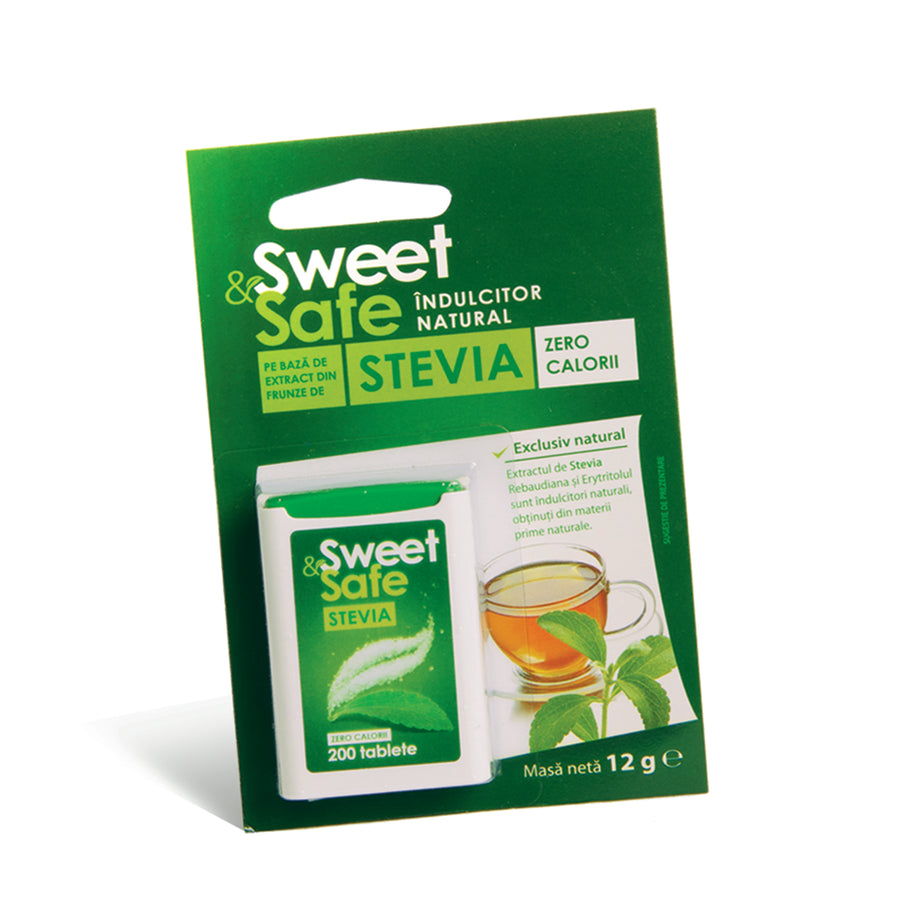 indulcitor natural Stevia (tablete), 200 comprimate (Sweet & Safe)-SLYD.00035