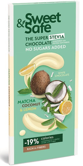 Ciocolata alba cu matcha, cocos & lamaie, 90 gr (Sweet & Safe)-SLYD.00051