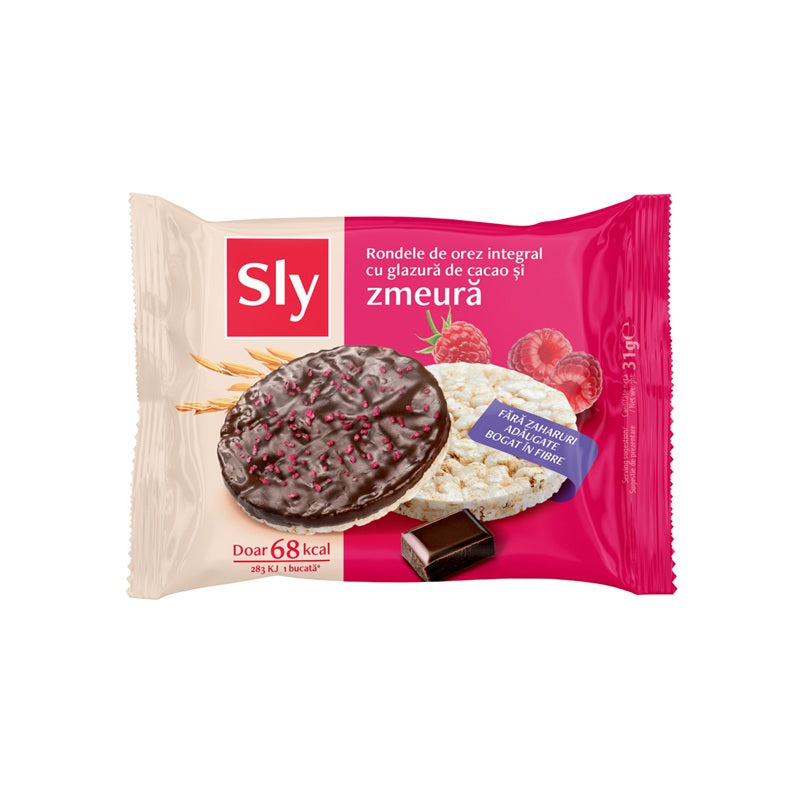 Rondele orez integral cu glazura cacao si zmeura 31gr - Sly Nutritia