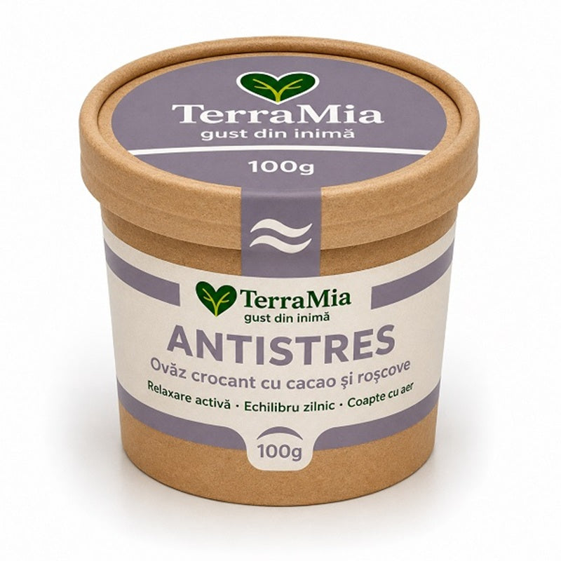 Cereale Bio Antistres cu Ovaz, Cacao si Roscove TerraMia 100g – Panero